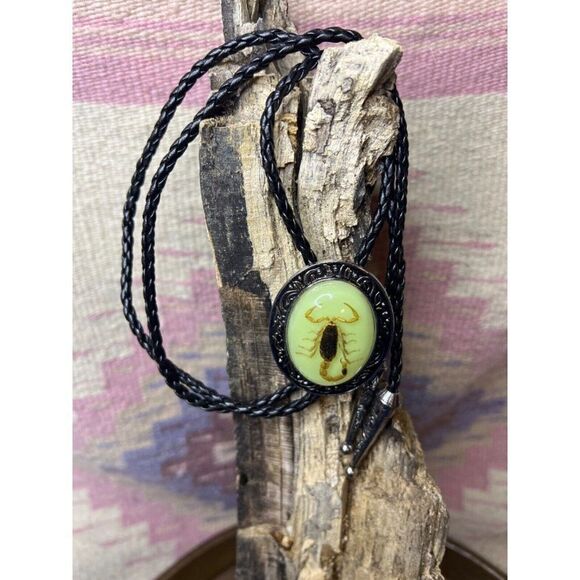 SCORPION BIRTHDAY DAD Silver Lariat Bolo Tie Western GLOW IN DARK LEATHER FATHER - Picture 2 of 14